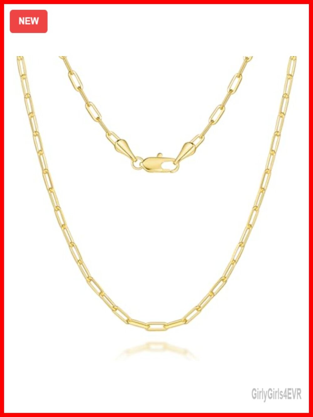 14K Gold Plated Paperclip Chain Necklace 18 Inch Unisex Link